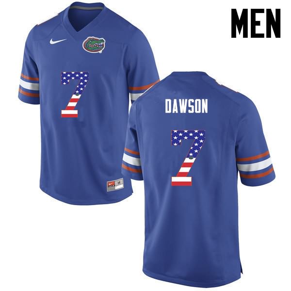 Men's NCAA Florida Gators Duke Dawson #7 Stitched Authentic USA Flag Fashion Nike Blue College Football Jersey ZJU5265HZ